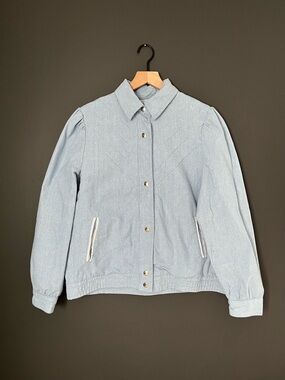 Vintage 80s Baby Blue Lightweight Puff Sleeve Spring Bomber Jacket – Size Medium